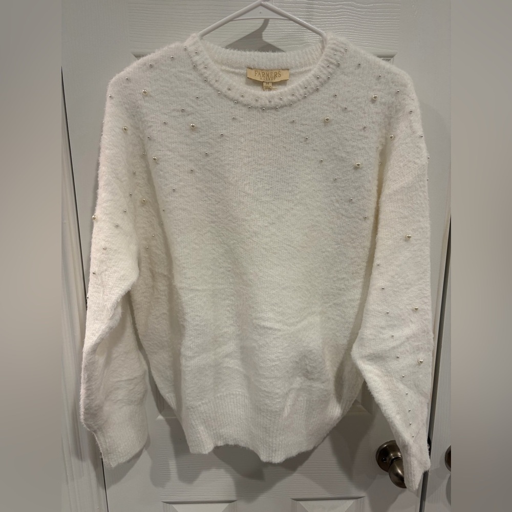 White Sweater with Pearl Accents